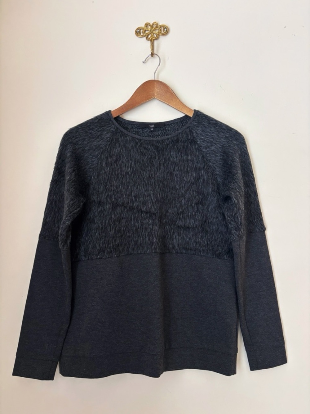 Tibi Grey Faux Fur Pullover Sweatshirt XS